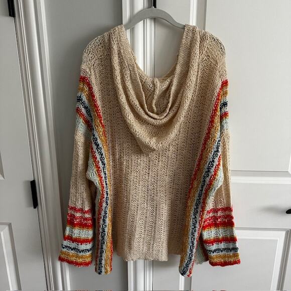 Easel LA Knit Pullover Hooded Stripe Sweater Medium Ivory Oversized - Picture 6 of 9